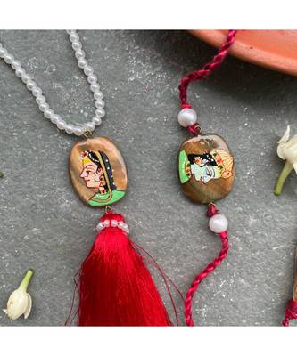 Handpainted Rakhi Lumba Set- Red and Brown 2