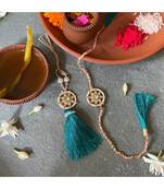 Kundan Rakhi Lumba Set - Golden and Emerald green