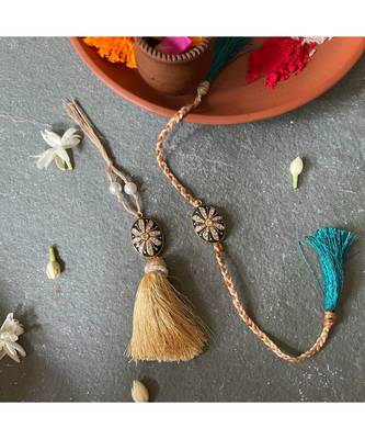 Tanjore Rakhi Lumba Set - Blue 1