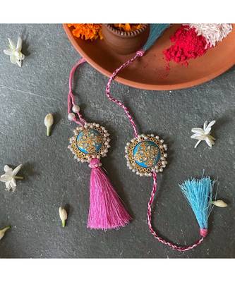 Kundan Rakhi Lumba Set - Red and Green 1