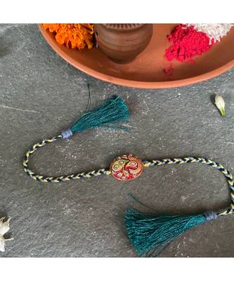 Tanjore Pearl Rakhi - Red and Green 1