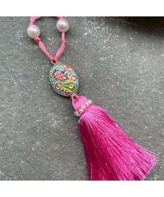 Tanjore Pearl Rakhi - Green and Pink 1