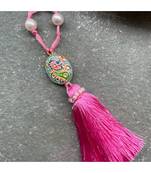Tanjore Pearl Rakhi - Green and Pink