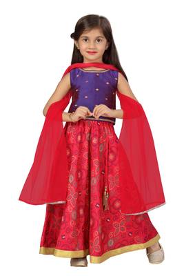 Pink printed brocade stitched lehenga 1