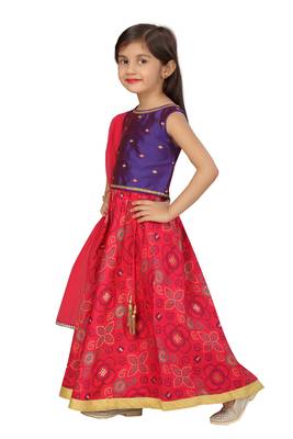 Pink printed brocade stitched lehenga 4