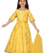 Yellow printed silk stitched lehenga