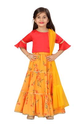 Yellow printed georgette stitched lehenga 1