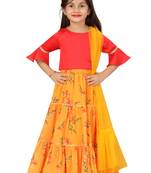 Yellow printed georgette stitched lehenga