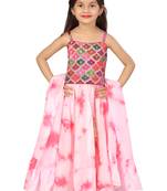 Pink printed organza stitched lehenga