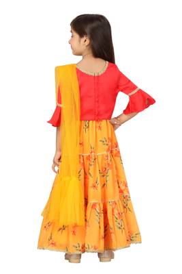 Yellow printed georgette stitched lehenga 3