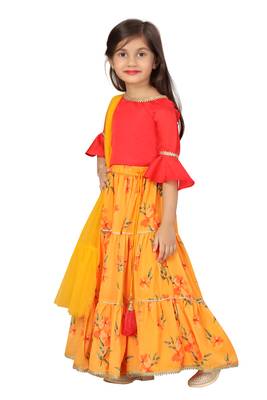 Yellow printed georgette stitched lehenga 4