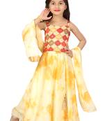 Yellow printed organza stitched lehenga