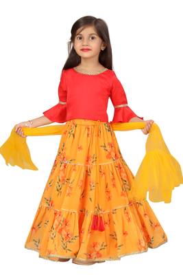 Yellow printed georgette stitched lehenga 5