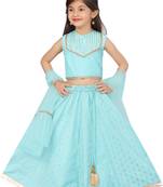 Sky-blue printed cotton silk stitched lehenga