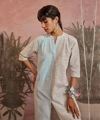 Blue And White Front Big Pockets Contrast Panel Kurta With Pant 2