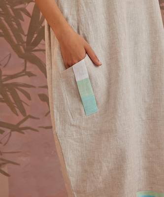 White Linen Raglan Slant Placket Tunic With Pant  4