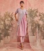 Purple And Pink Front Diagonal Gather Kurta With Pant 