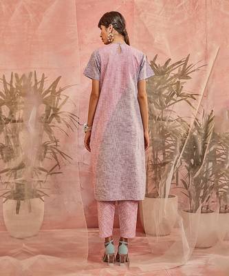 Purple And Pink Front Diagonal Gather Kurta With Pant  3