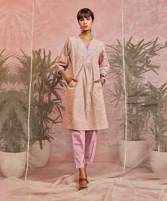 Pink Front Placket Pocket Kurta With Loose Pant  1