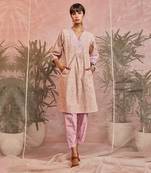 Pink Front Placket Pocket Kurta With Loose Pant 