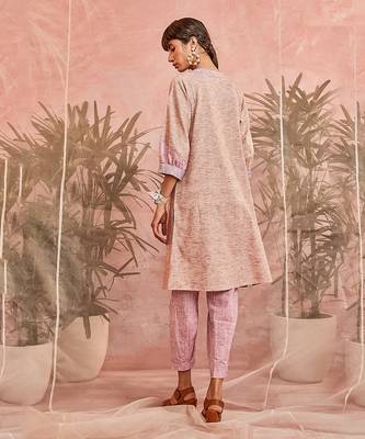 Pink Front Placket Pocket Kurta With Loose Pant  3