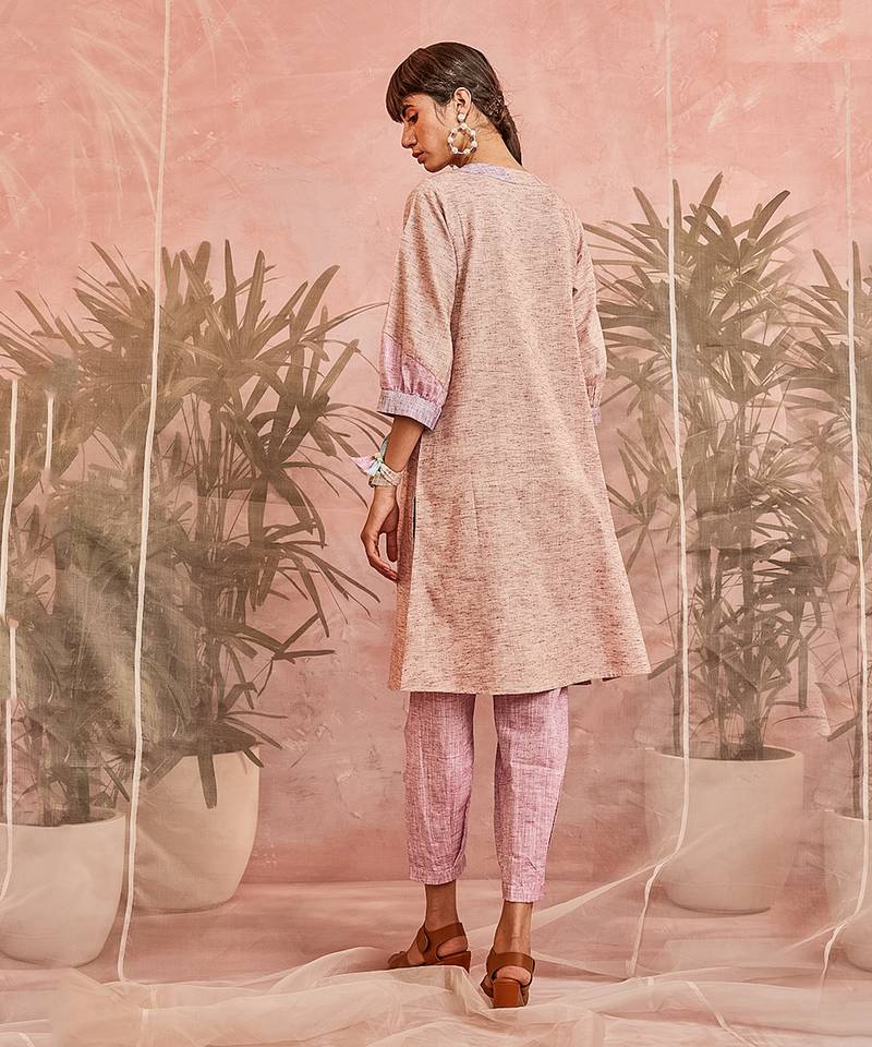 Pink Front Placket Pocket Kurta With Loose Pant 