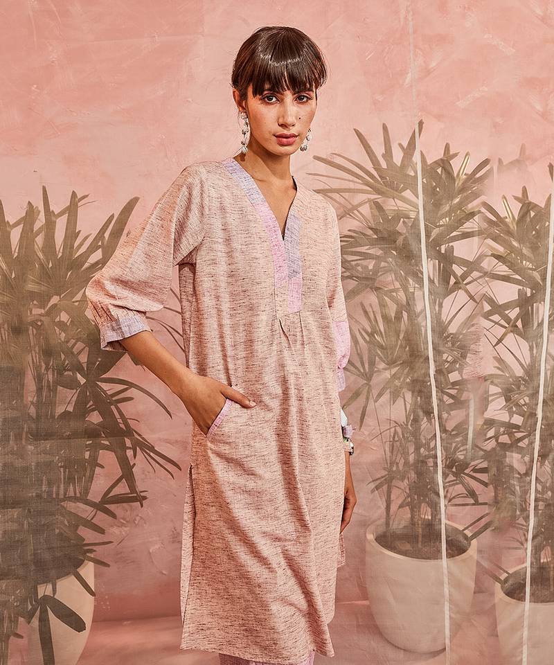 Pink Front Placket Pocket Kurta With Loose Pant 