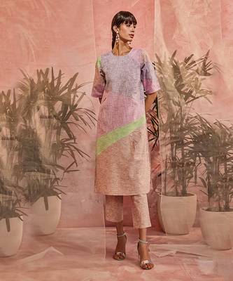 Multicolored Paneled Kurta With Pant  2