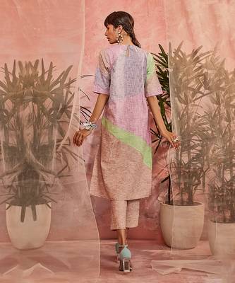 Multicolored Paneled Kurta With Pant  3