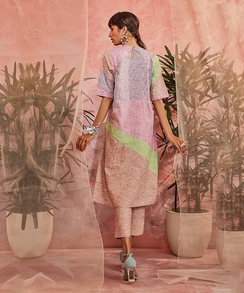 Multicolored Paneled Kurta With Pant 