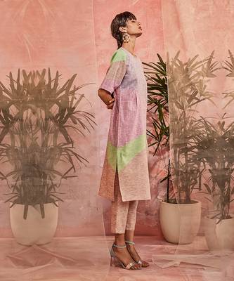 Multicolored Paneled Kurta With Pant  4