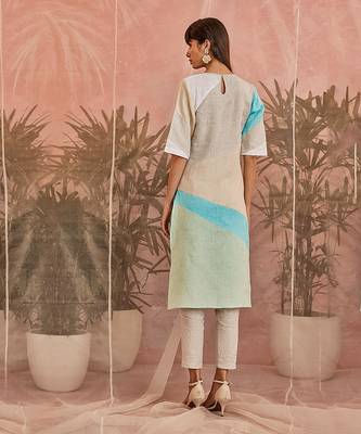 Linen Multicolored Paneled Kurta With Pant  3