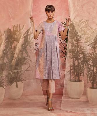 Multicolored Double Side Pocket Kurta With Pant  1