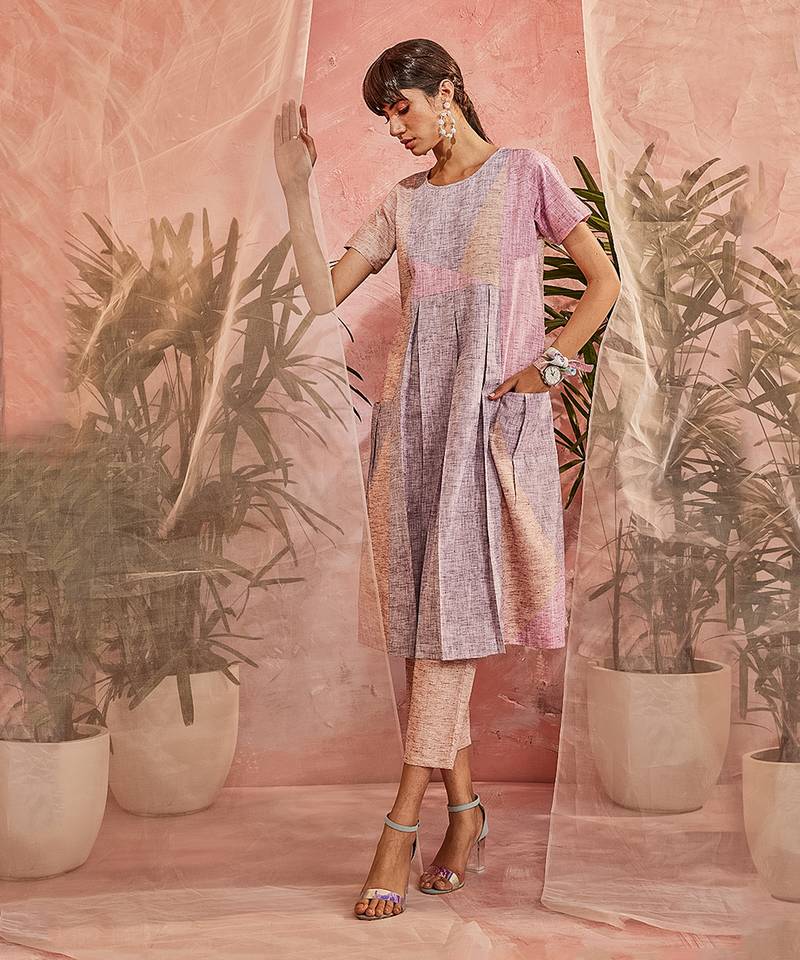 Multicolored Double Side Pocket Kurta With Pant 