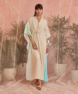 Multicolored Linen Paneled Kaftan 1
