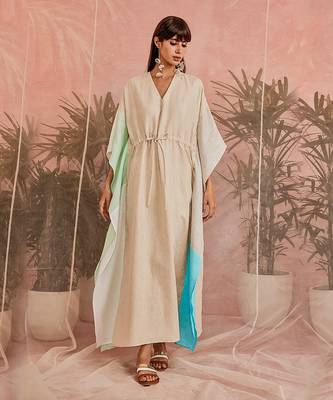 Multicolored Linen Paneled Kaftan 2