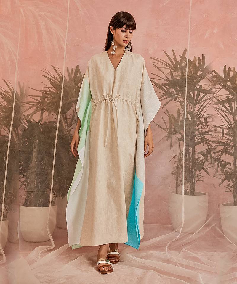 Multicolored Linen Paneled Kaftan