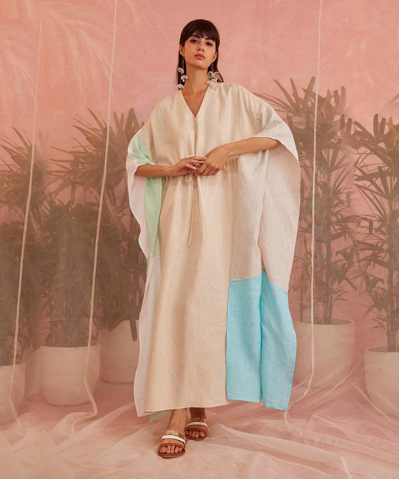 Multicolored Linen Paneled Kaftan