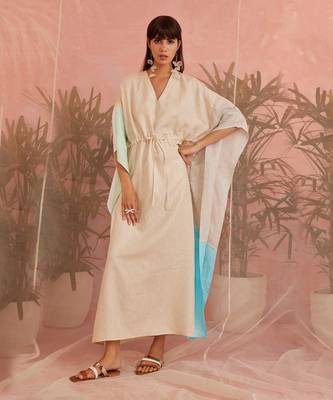 Multicolored Linen Paneled Kaftan 4