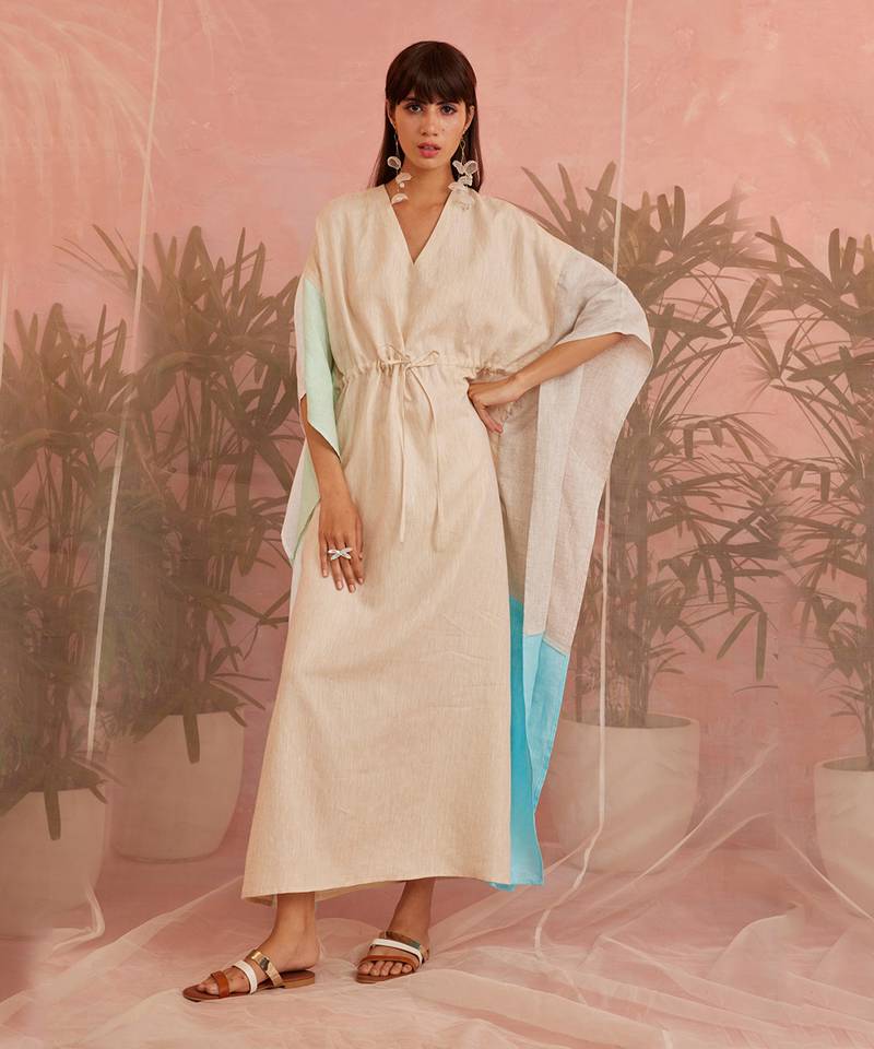 Multicolored Linen Paneled Kaftan