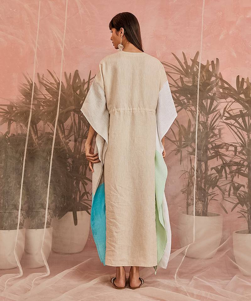 Multicolored Linen Paneled Kaftan