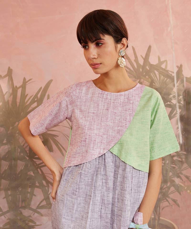 Multicolored Contrast Flap Dress 