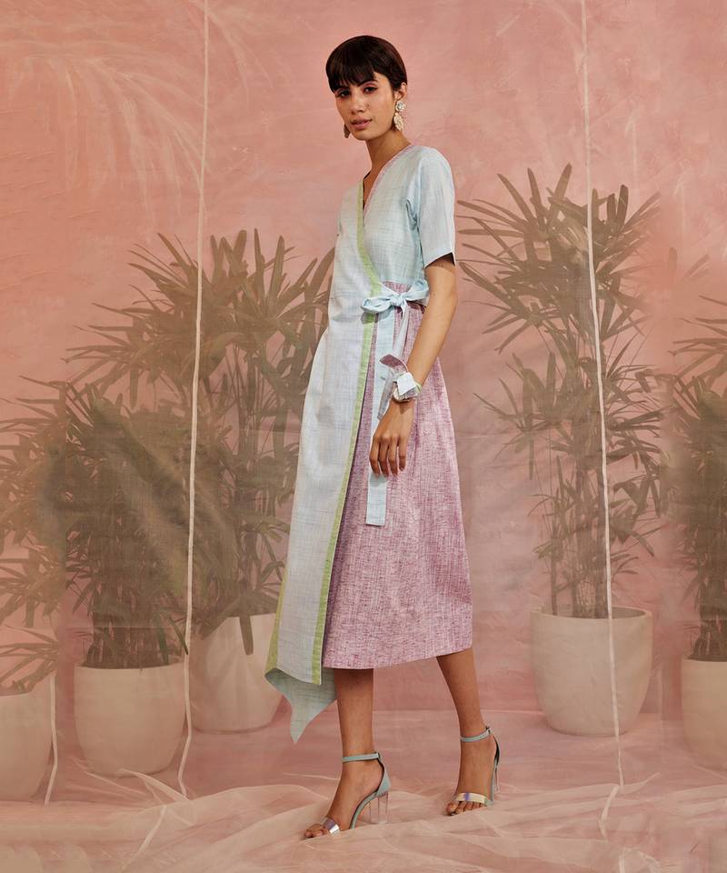 Multicolored Mid Length Wrap Around Dress