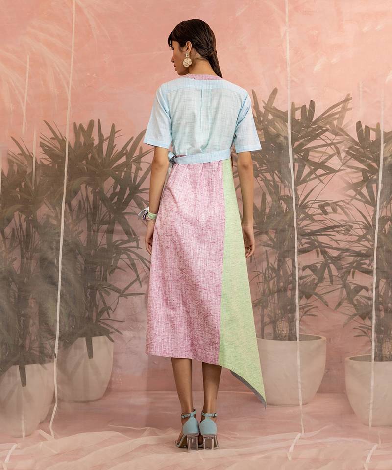 Multicolored Mid Length Wrap Around Dress