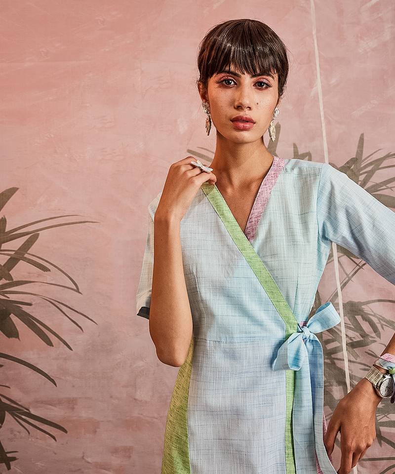 Multicolored Mid Length Wrap Around Dress