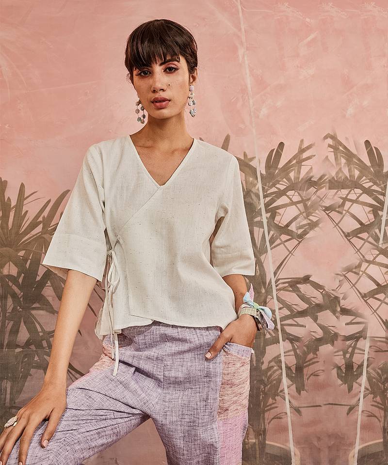 Sprinkled Off-White Top With Multicolored Pant