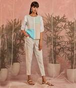 Linen Short Colorful Paneled Top With Multicolored Pant - Set of 2
