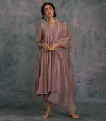 Berry Mauve Flared Anarkali With Pant & Dupatta