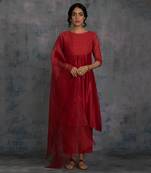 Scarlet Red Round Yoke Kurta With Pant & Dupatta