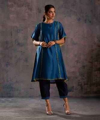 Egyptian Blue Tie-Up Kurta With Side Pleated Salwar 1